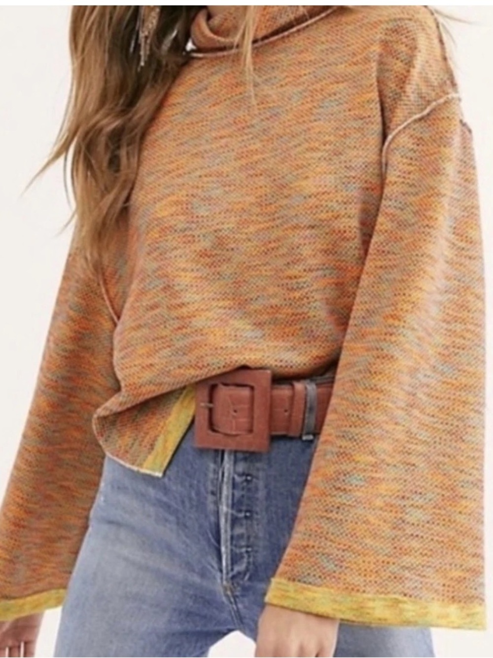 Free People Small Woman Sunny Days Turtleneck Sweater Pullover Orange We